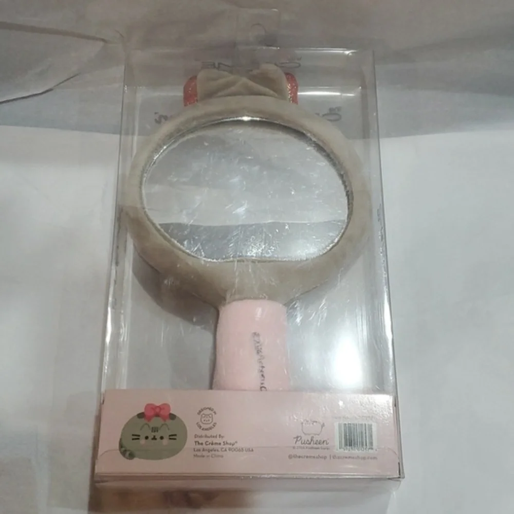 The Creme‎ Shop pusheen gray plush portable pink mirror new